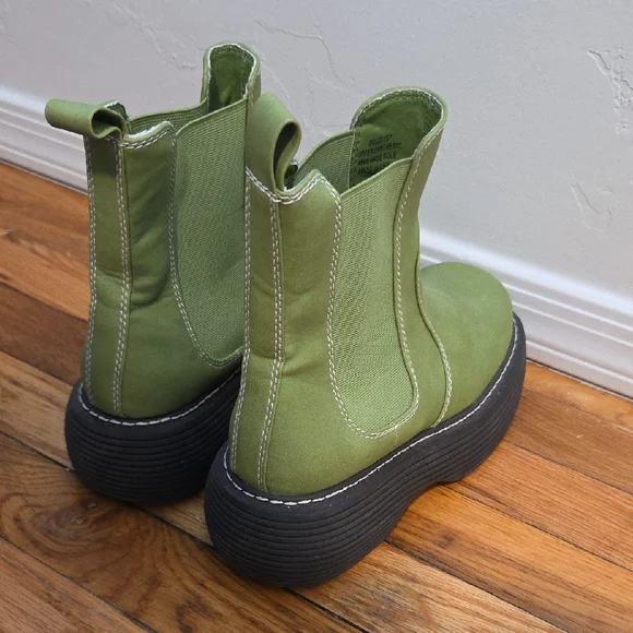 Dolls Kill Green Combat Boots with Elastic Panels - Picture 8 of 15